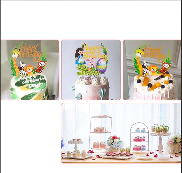 2 stk. Akryl Dyre Cupcake Topper - Kagevalg Sød Jungle An