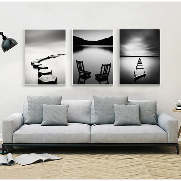 ##/Værelsesdekoration maleri - 30*40*3 - Sort og hvid sø,##/