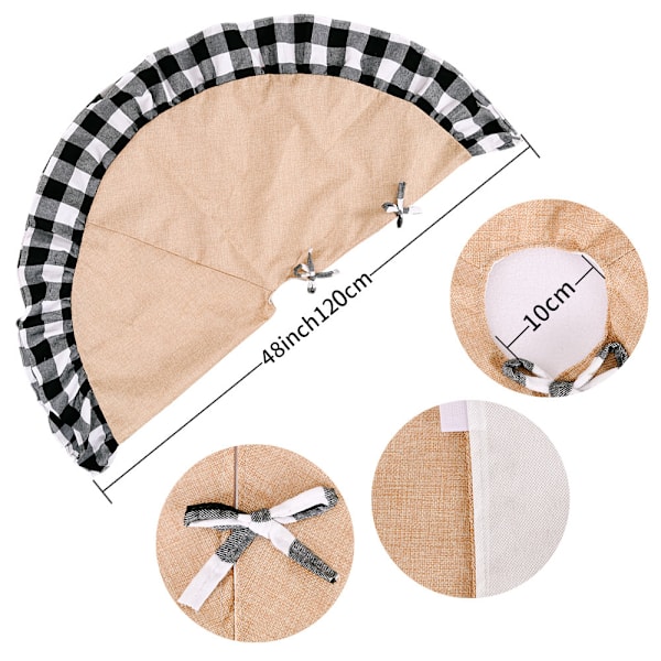 Gingham juletræstæppe i hør - Sort og hvid 120 cm, Chris