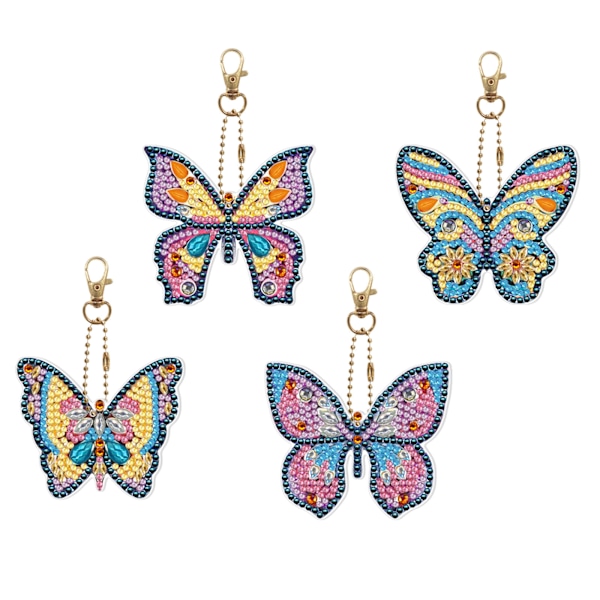 Fire-delt butterfly DIY diamantmaleri nøglering vanddiamant