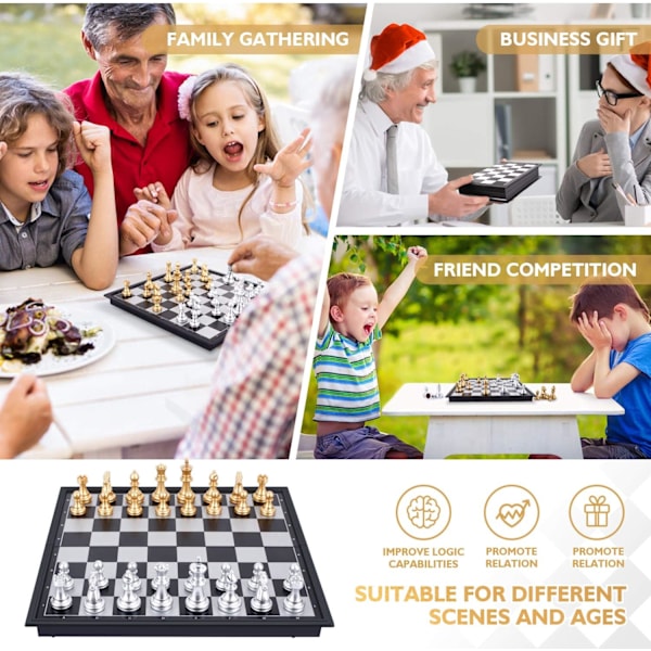 Skakspil, Magnetisk Skakbræt (Guld og Sølv), Deluxe Foldbar