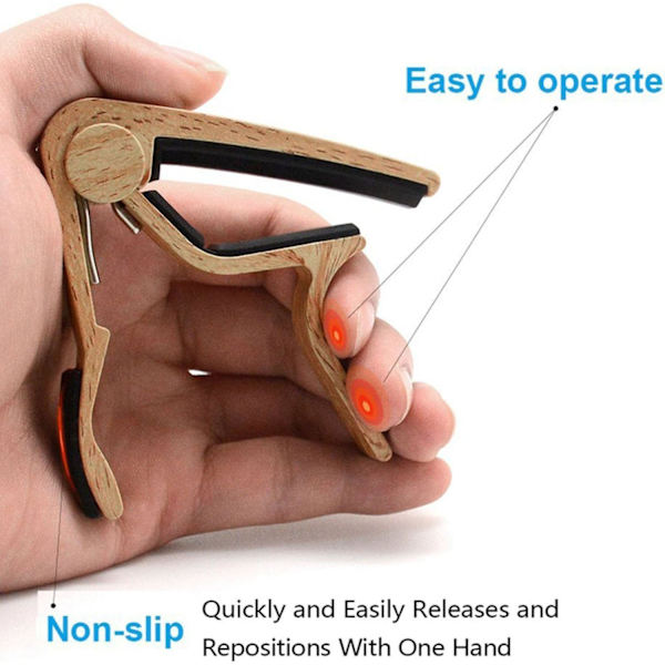 Guitar Capo med 5 Picks (Original Træfarve) - 75*80mm, Alloy Gui