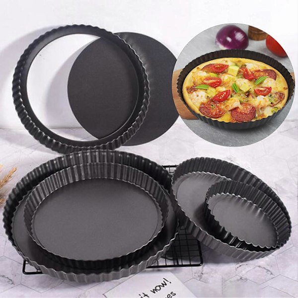 Pizzabricka Lätt att ta ur form Hög Hårdhet Vågig Kantdesign Kolstål Rund Bakform för Pajer och Kakor Hushållstillbehör 22cm
