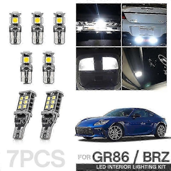 7 stk. hvide LED indvendige lys bakpærer kit til Brz til Toyota Gr86 høj kvalitet 5050 Smd Leds 6000k kold hvide billys