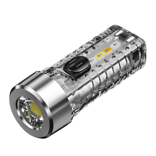 Liten Mini Kraftfull Nyckelring LED Ficklampa Typ-C Multifunktionell