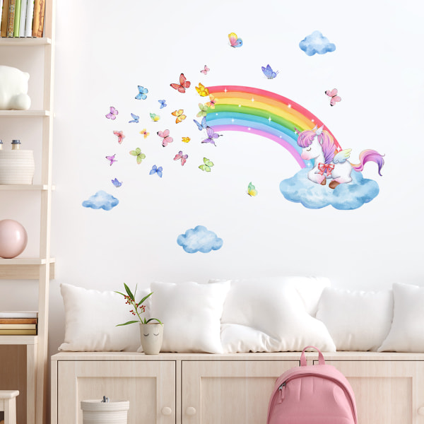 Väggdekaler, Rainbow Väggdekaler Unicorn Rainbow Butterfly Cloud