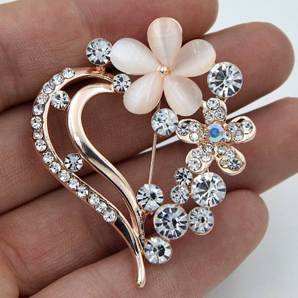 Hjärtformad corsage, opal krage nål brosch kostymtillbehör