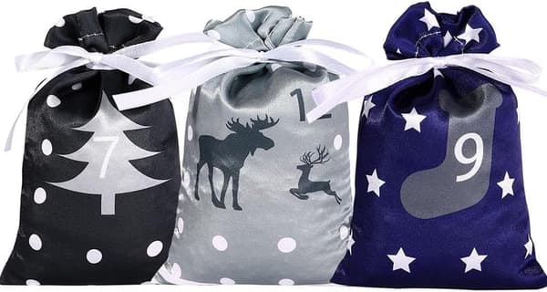 (Blå) Jul Adventskalenderpåse, 24 dagar till Jul Nedräkningskalenderpåse