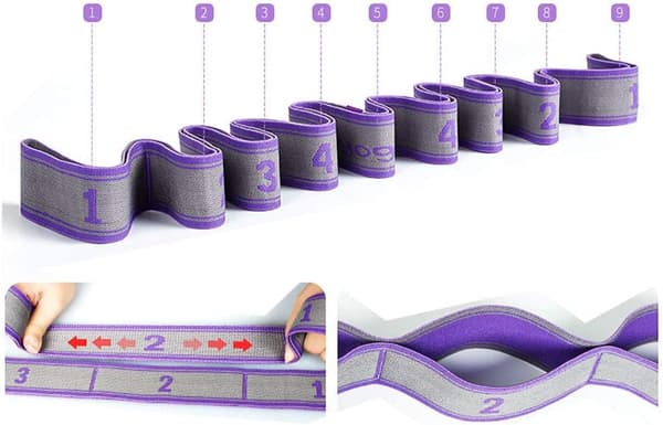 115*4cm - Yoga Strap Træningsrem/Yoga Stræk Bånd med 9 Ringe