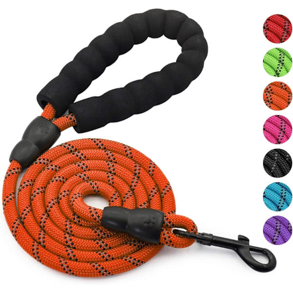 Orange nylon hundeleie med polstret håndtak for daglige turer og trening
