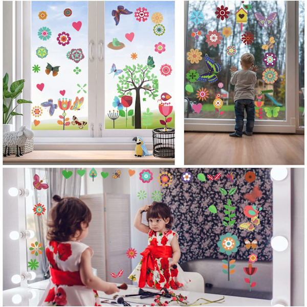 /#/Fönsterdekaler för våren Storlek Fönsterdekaler Blommor Anti-kollision Fjärilsdekaler för barnrum Glasfönster Vårdekoration/#/