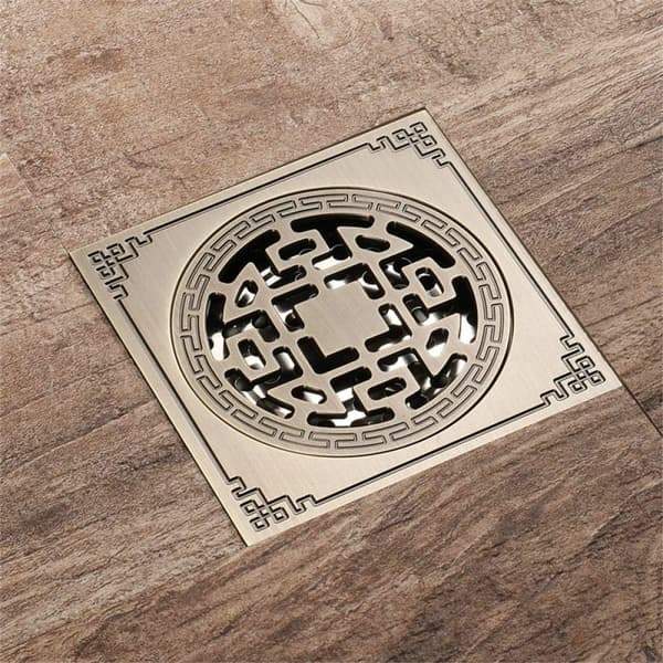 ##/Klassiskt golvbrunn i mässing för kök badrum luftfräschare kopparlock 100mm x 100mm##/