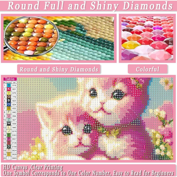 DIY Diamantmalingssett, 30x40 cm, To Rosa Katter