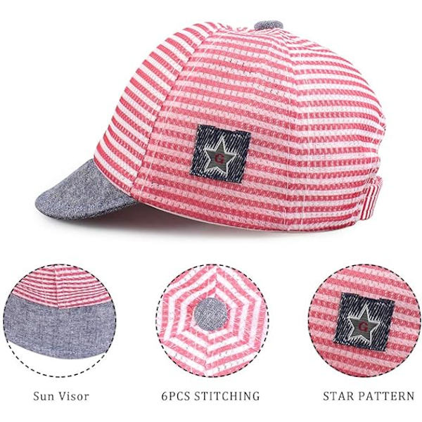 Sommerbabyhat med stjernebroderi 6 - 36 måneder (Røde striber 43 -