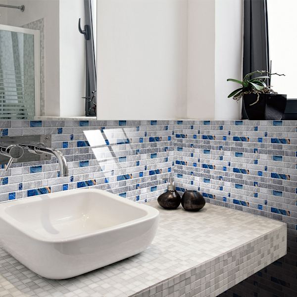 ##/24 kpl Itsekiintopintaisia mosaiikkilaattoja 10x20cm - Harmaa Sininen, Keittiö Kylpyhuone##/