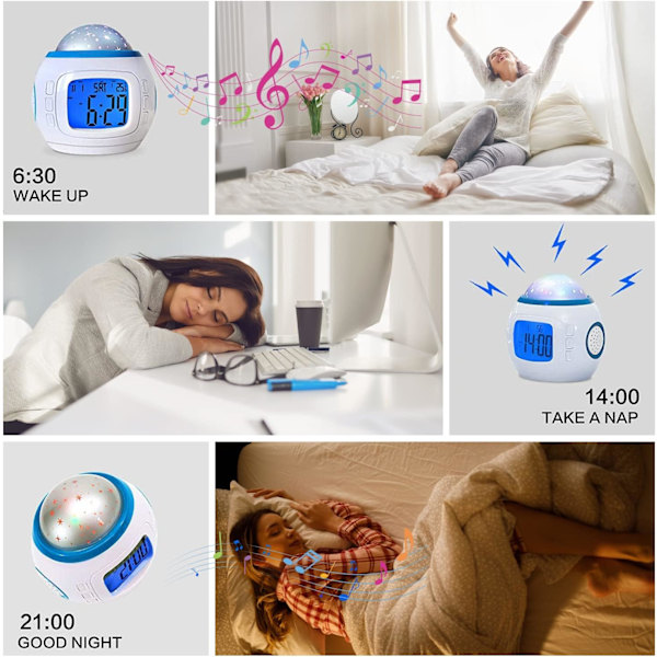 ##/LED Musikalsk Stjerneprojektionsvækkeur med Kalender Termometer##/