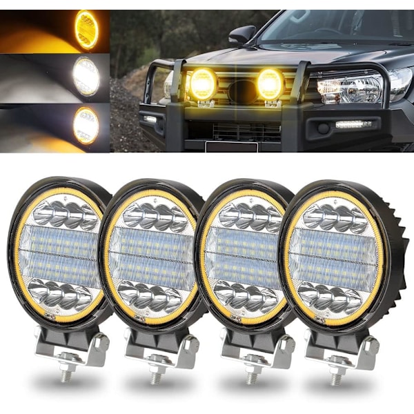 ##/4 stk 126W LED Spotlys Bar Off Road med 4\" Amber Strobe Halo Ring##/