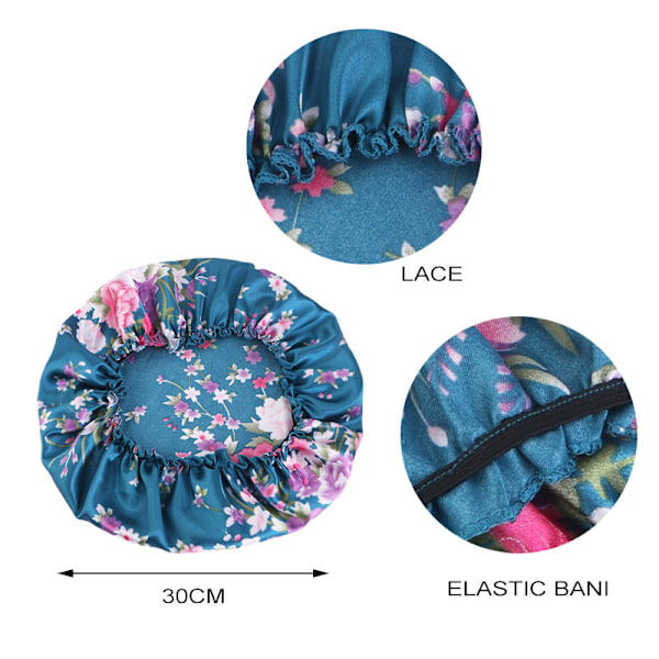 Blød elastisk natteskørt med blomsterprint (blå) med elastisk bånd