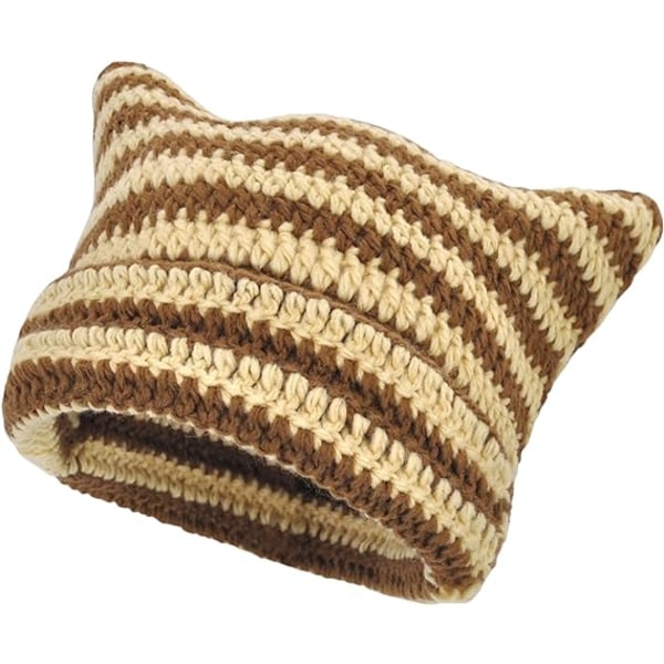 Knitted Hat for Women - Beige Cat Ears Hat Warm Elastic Knitted H