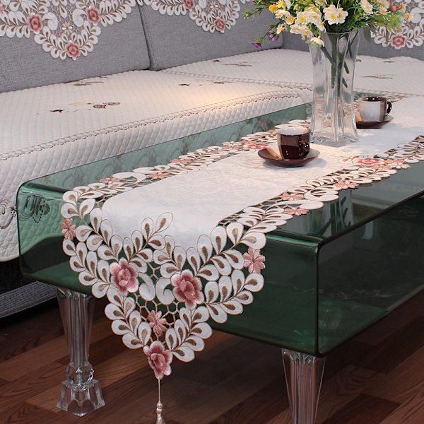 40*175cm, Moderne bordløper, duk polyester hul broderi rosa