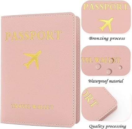 2 bagagetiketter Passfodral (rosa), 1 passfodral och 1 bagage