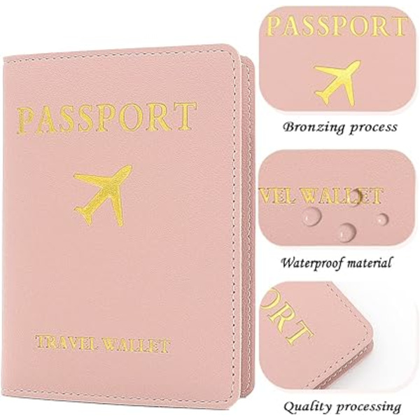 2 bagasjetagger Passdeksel (rosa), 1 passdeksel og 1 bagasje