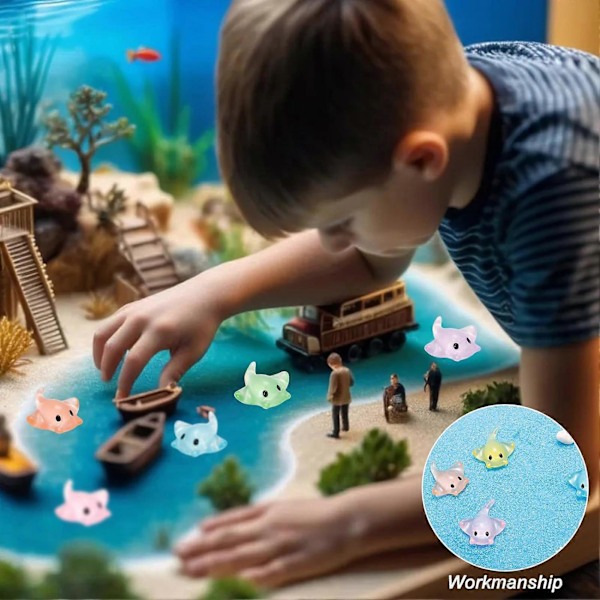 30/60 st Mini Manta Ray Figurin Färgrik Harts Havsfisk Ornament Liten Havsdjur Leksak Miniatyr Staty Skrivbord Akvarium Mikrolandskapsdekoration 60pcs