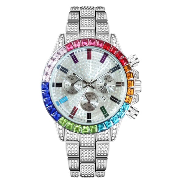 ##/Kvartsur Chronograf Guldton/Regnbue Rhinestone Diamanter##/