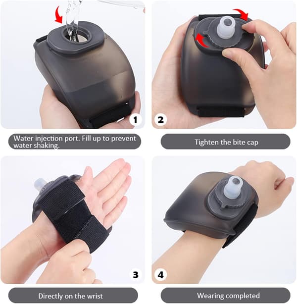 200 ml sportflaska med handledsrem (svart) och band