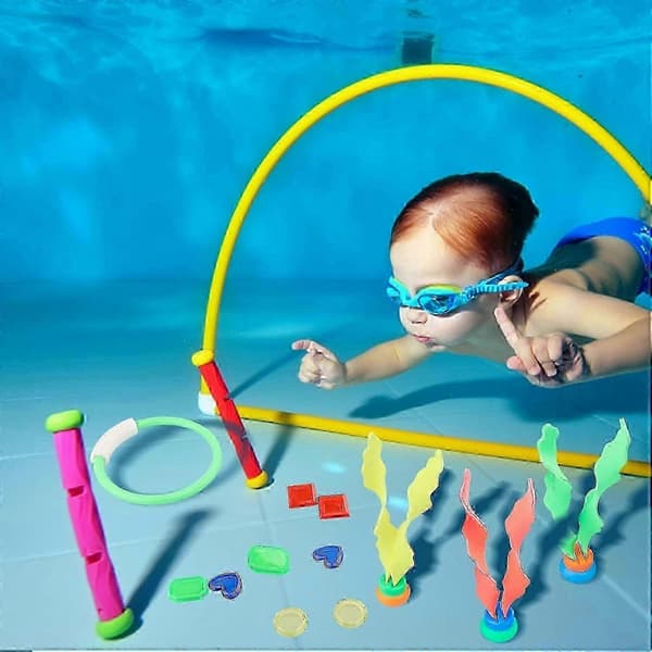 Dykset för pool, 22 st undervattensleksaker simbassängleksaker för barn med dykringar, dykpinnar, piratskattleksaker för barn sommarpool