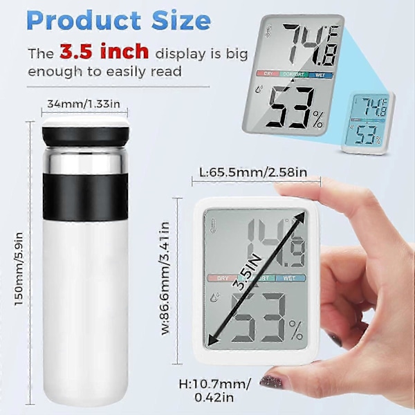Digital Termometer Hygrometer, Stor LCD Rumstermometer för Hög Noggrannhet Temperatur & Luftfuktighet i Hem, Kontor & Växthus