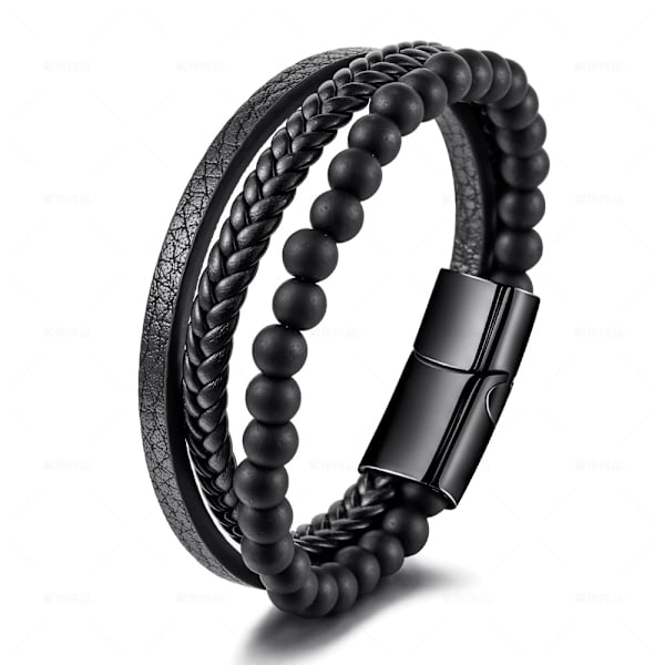 Mænds Armbånd, (Gul Tigerøje Sten) Mænds Læderarmbånd