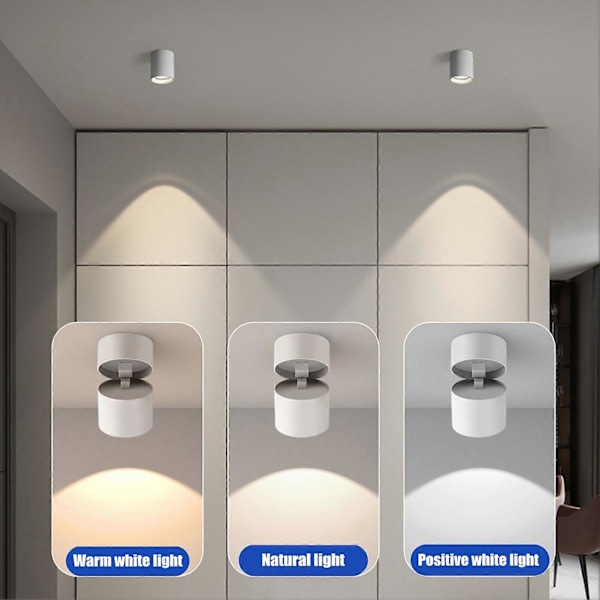 Modern Justerbar Vinkel LED Downlight Ytmonterad Spotlight Superljus Flimmerfri Hålfri Cylindrisk Tunnlampa C