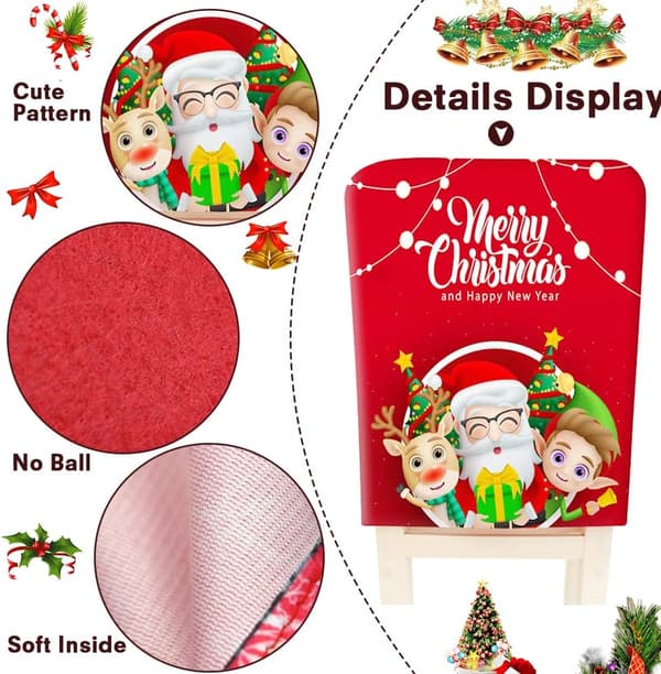 Set med 4 st Jultomte Stolsöverdrag, Stretchiga Julstolsdekorationer