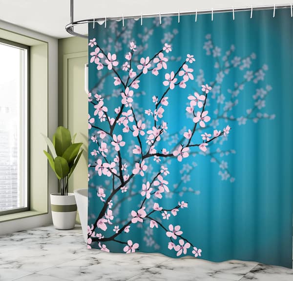 Japansk Bruseforhæng, Sakura Blomstermønster, Tekstil Badeværelse D