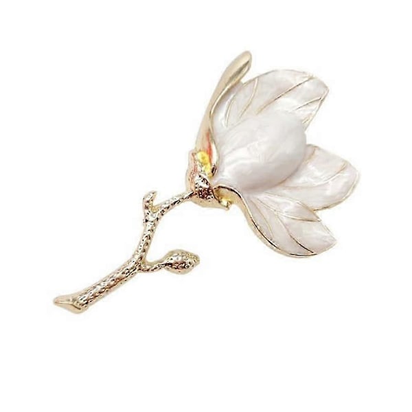 Elegant vit magnolia - blommig emalj brosch för kappor, jackor och tröjor