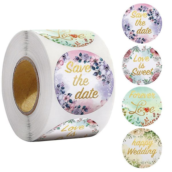 3X500 stk. julemærker rulle?etiket 4 mønstre blomster ring farverige guld ord bryllup kærlighed bryllupsgave&