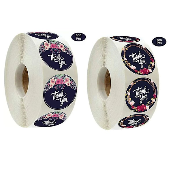 2x500 st jul- & julklappsetiketter med svarta växt- & blommotiv, tack-etiketter, presenttejp