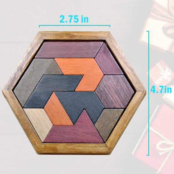 Hexagon Tangram Pussel Träpussel för Barn & Vuxna Cha