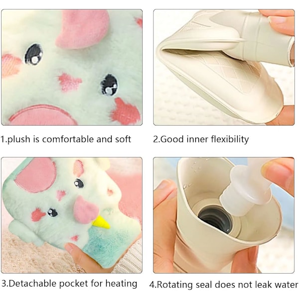 Plush Varmvattenflaska, Ljusblå Enhörning 500ml Cartoon Fluffy H