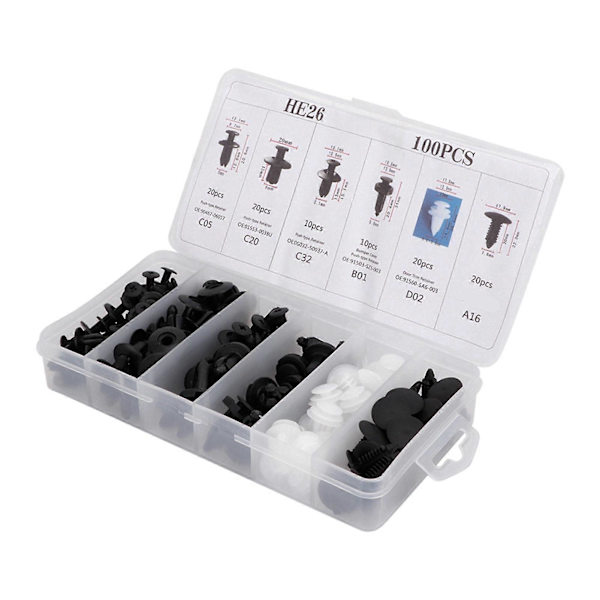 100 stk. Bil Dørkort Panel Trim Klips Støtfanger Festeholder Push Rivet Kit Universal