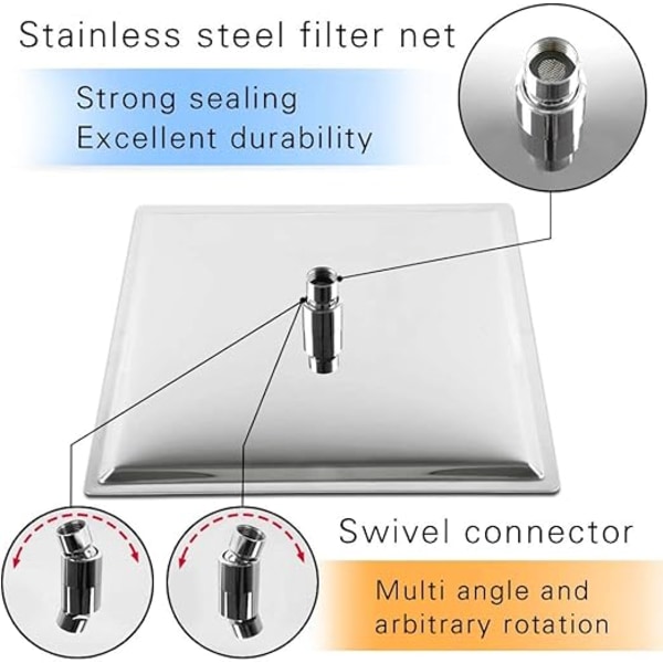 ##/Kvadratisk Dusjhode med Kalkbeskyttelse  Vannbesparende Regn Dusjhode med Rustfritt Stål Dyser 12 tommer/30cm Polert Krom Finish (Speil)##/