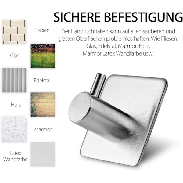 ##/Selvklebende dørkroker i rustfritt stål, kleskroker, rustfrie og vaskbare##/