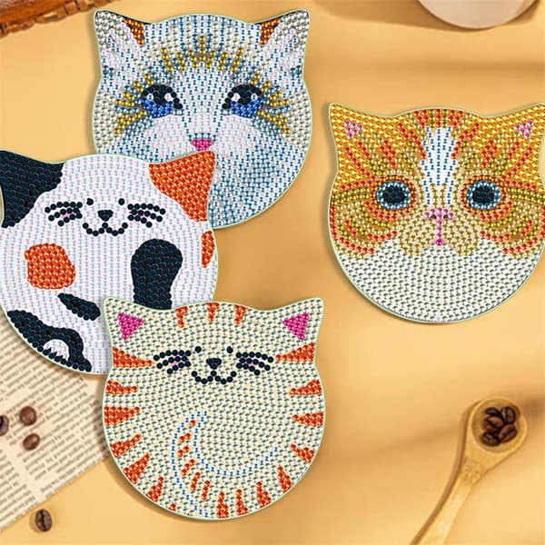 6-pak DIY kat diamantmaleri coasters