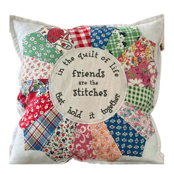 Vänskaps Citat Prydnadskudde Retro Design Patchwork Spetsdekor Sovrum Vardagsrum Soffkudde Dekorativ Gåva med Skrivet Meddelande C