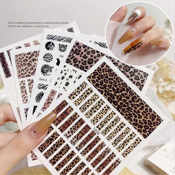 Nagelsticker Levande 3D-effekter Ultratunna Populära Leopard Sliders Konstdekorationer Djurmönster för Manikyr 3