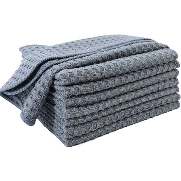 (Grå 30x30 cm) 8 Ultra Premium Mikrofiber Köksdukar - Hand/Disk - Våffelväv
