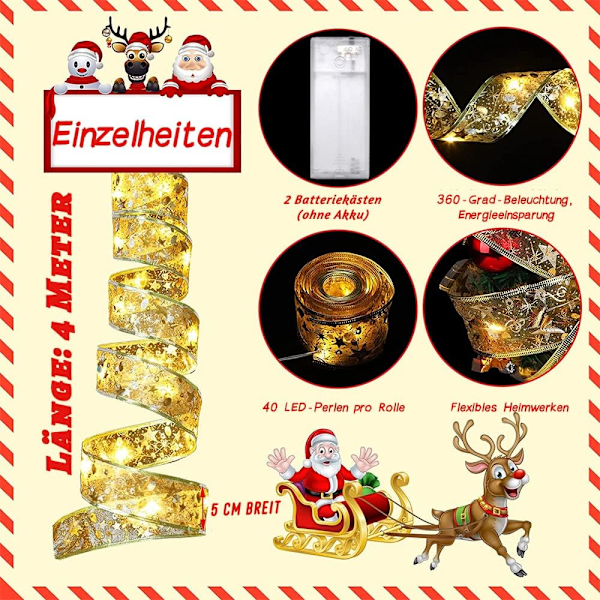 ##/Julelys med bånd (4M, Varmt hvitt lys), Lys##/