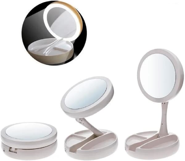 Kosmetikspegel med LED-ljus och Organizer Dubbelsidig Smink