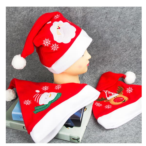 (Set med 3) Broderad Plysch Tomtehatt för Vuxna - Unisex Tomte